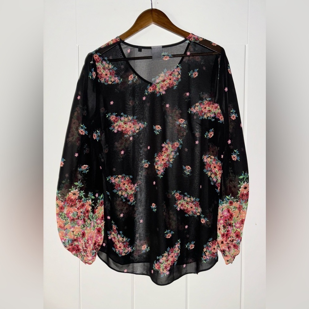 cAbi Blooming Floral Ethereal Peasant Sheer Top Women M Cottage Prairie‎ Boho
